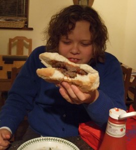 mavis with giant burger mavis with giant burger
