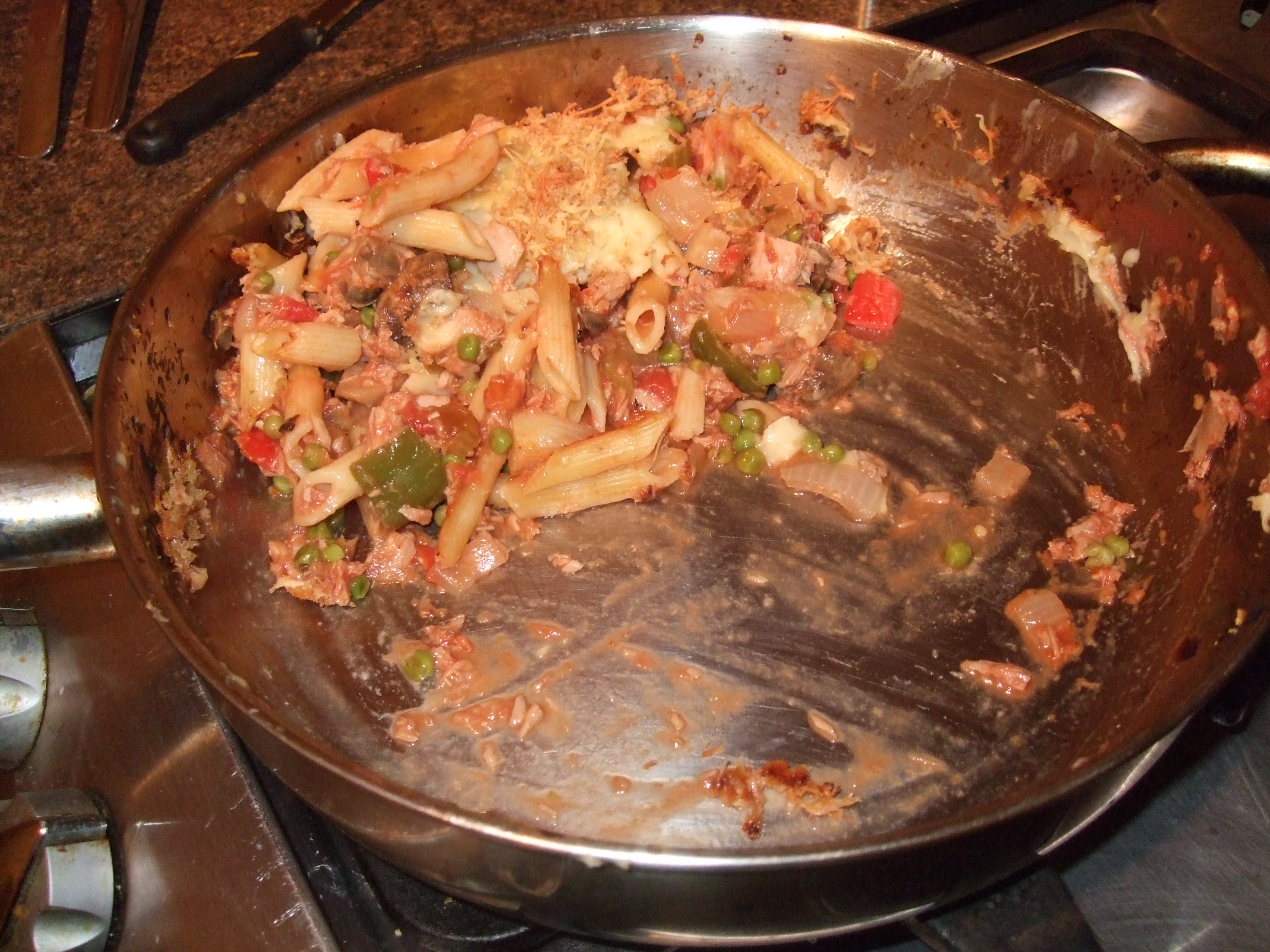 The remains of tuna and pasta bake